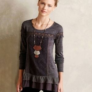 Anthro Meadow Rue Grey Lace Tiered Top